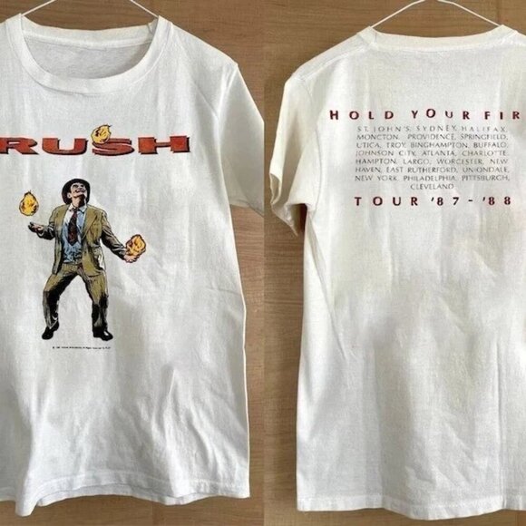 Julia A Other - Rush Hold Your Fire Tour Music 87 88 Vintage White T-Shirt Gift Fans 05